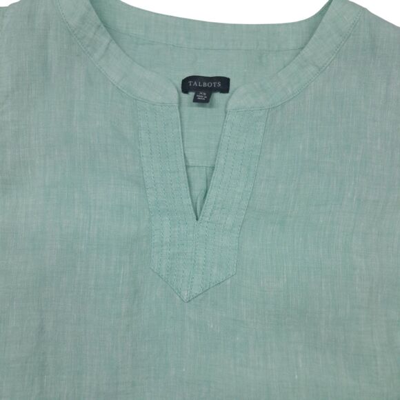 Talbots 100% Linen Tank Top Women's XS Green Sleeveless Split Neck Beach Preppy - Picture 4 of 8